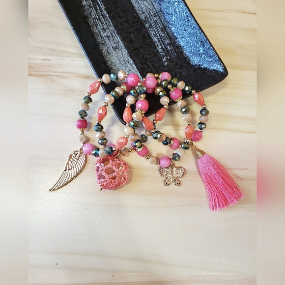 Agate Gold Plated Beaded Artesanal Stretchable Bracelets 4 Different Colors! - Picture 5 of 8